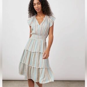 Rails Amellia Linen Blend Striped Ruched Midi Dress Size XS